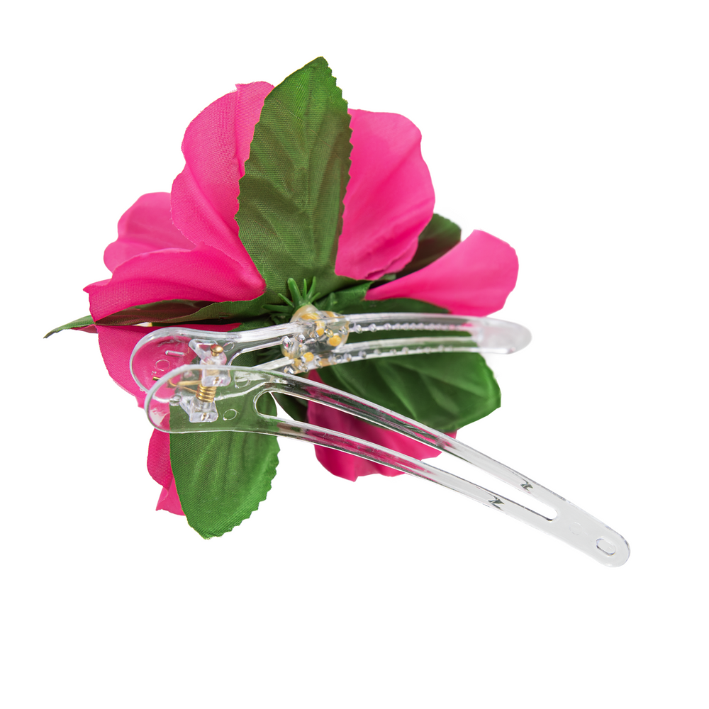 spinka do włosów w kształcie hawajskiego kwiatka w kolorze fuksji z klipsem 