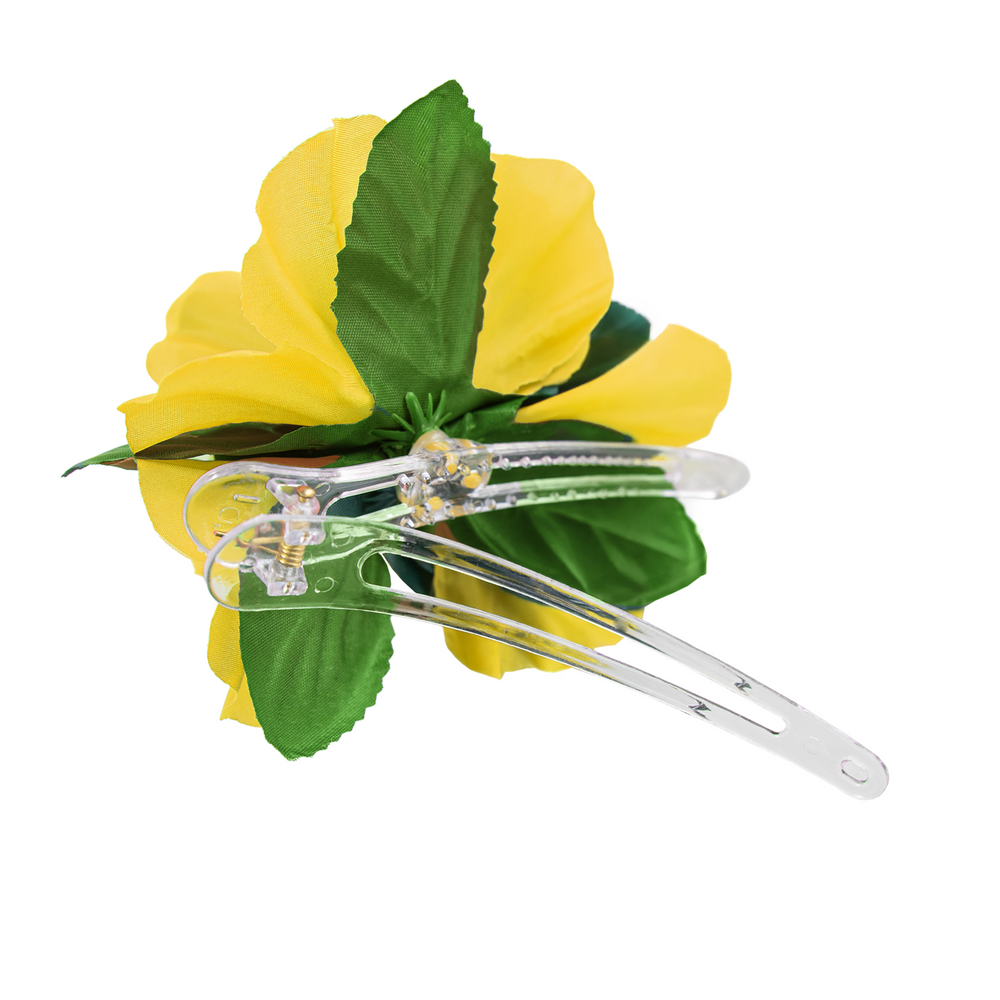 spinka do włosów w kształcie hawajskiego kwiatka w kolorze żółtym z klipsem 