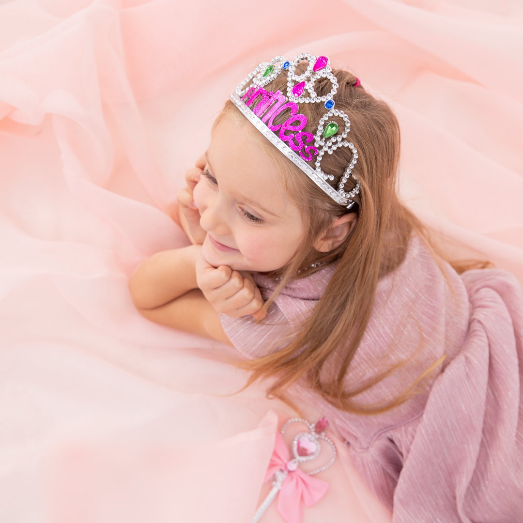 Diadem Princess z kolorowymi klejnotami srebrny