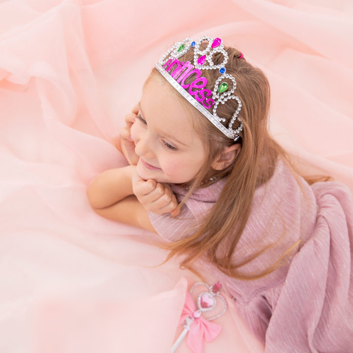 Diadem Princess z kolorowymi klejnotami srebrny