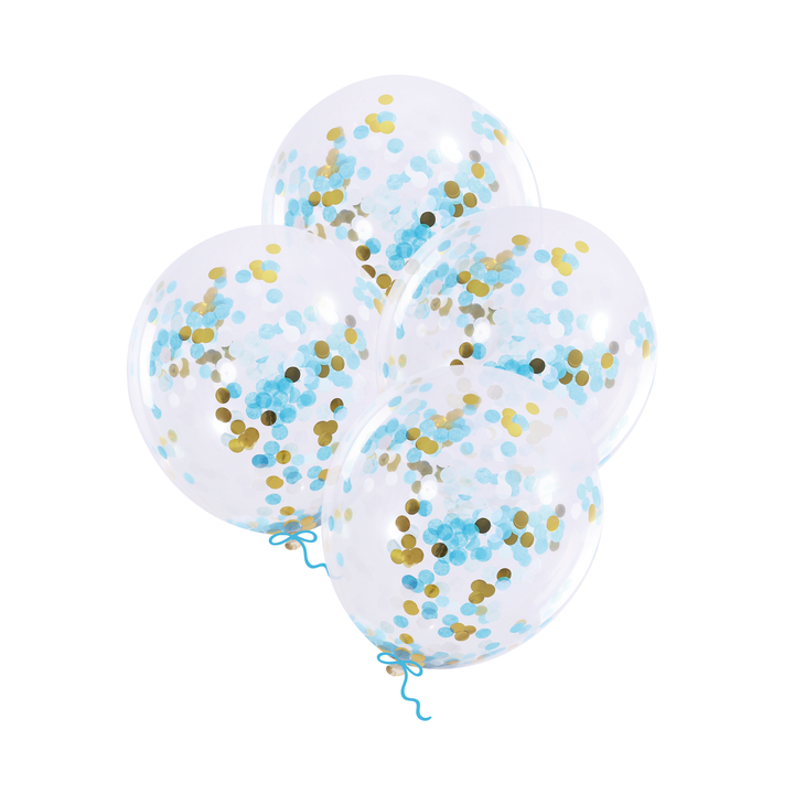 Balony z konfetti niebiesko-złotym 12cali 4szt.