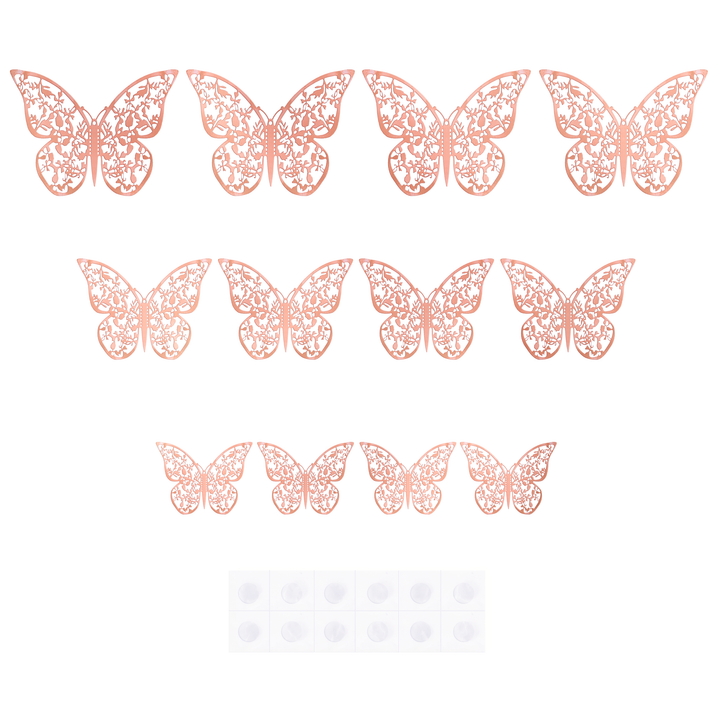 Naklejki na ścianę 3D Motyle koronkowe rose gold 12szt.