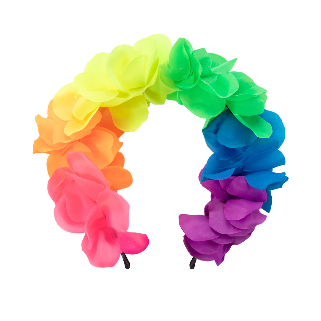 kolorowa opaska z materiałowymi kwiatami w stylu hawajskim