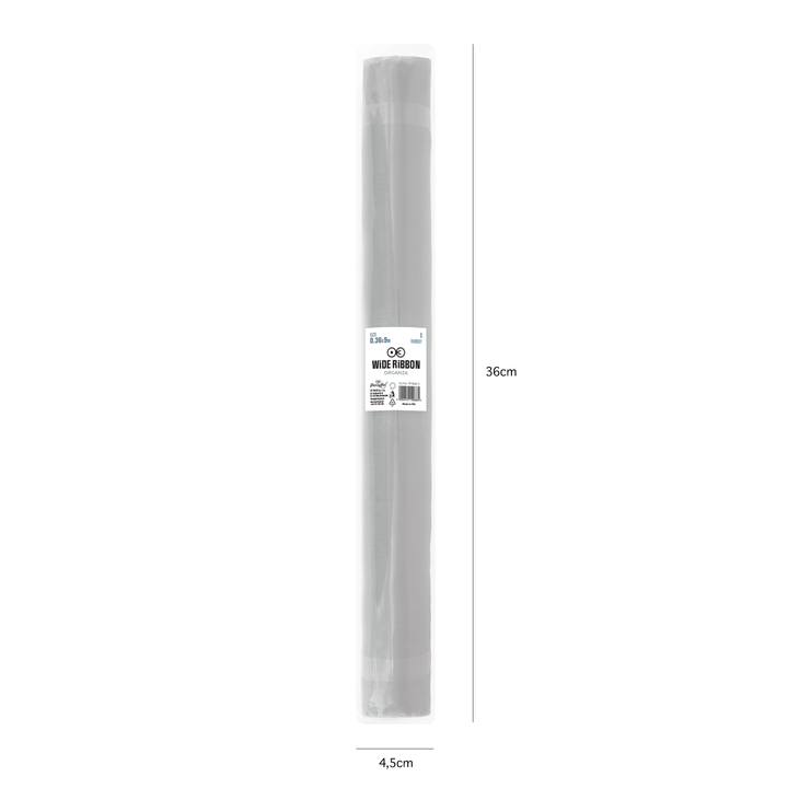 Organza gładka srebrna 0,36x9m