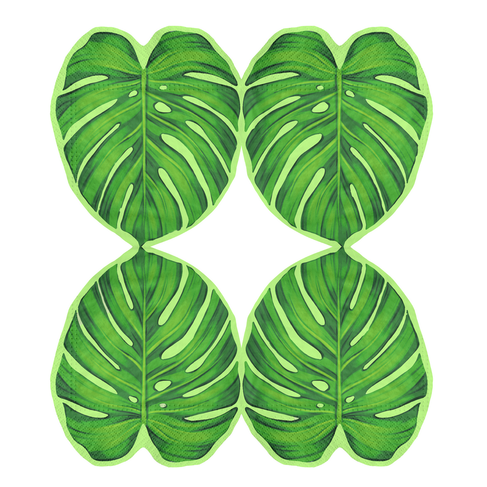 rozłożona serwetka w ksztłacie tropikalnego liścia monstera