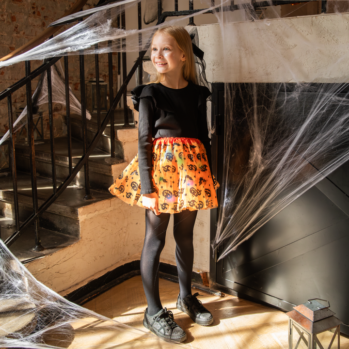 Spódniczka tiulowa pomarańczowa Dynia Halloween z LED 30cm