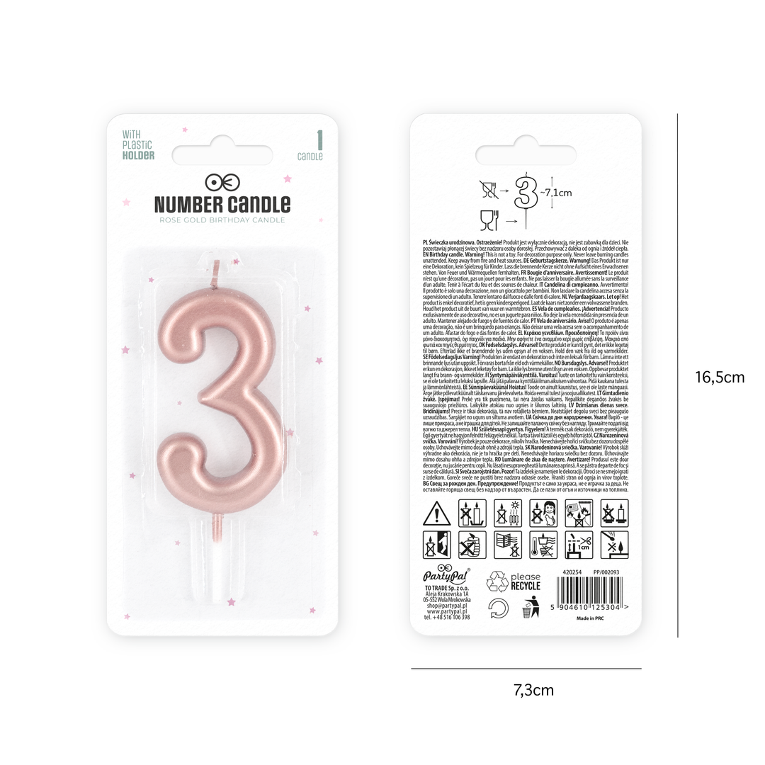 Świeczka cyfra rose gold 3