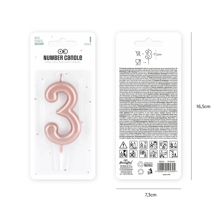 Świeczka cyfra rose gold 3