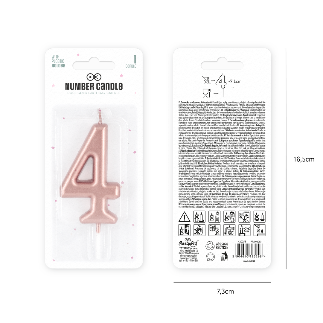 Świeczka cyfra rose gold 4