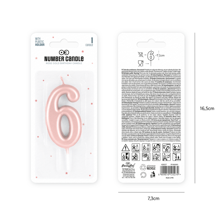 Świeczka cyfra rose gold 6