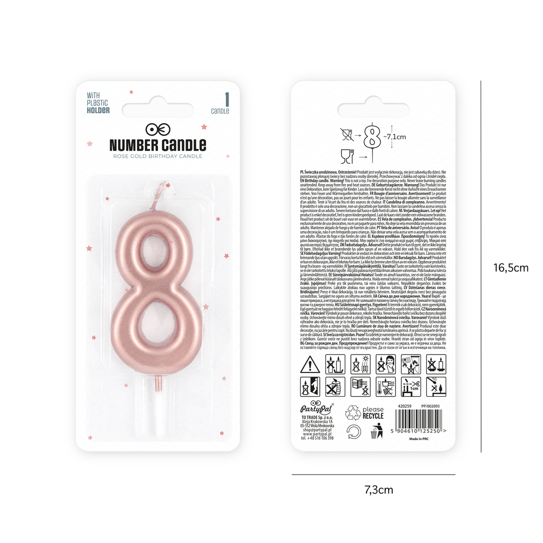 Świeczka cyfra rose gold 8