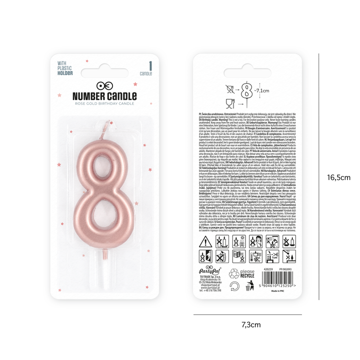 Świeczka cyfra rose gold 8