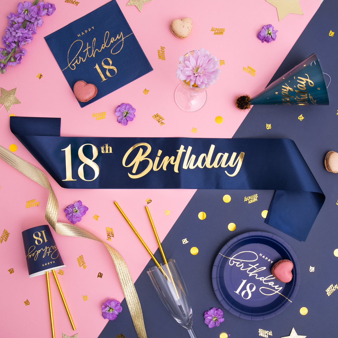 Пояс за рожден ден 18th Birthday тъмносиньо и златно 10x160см