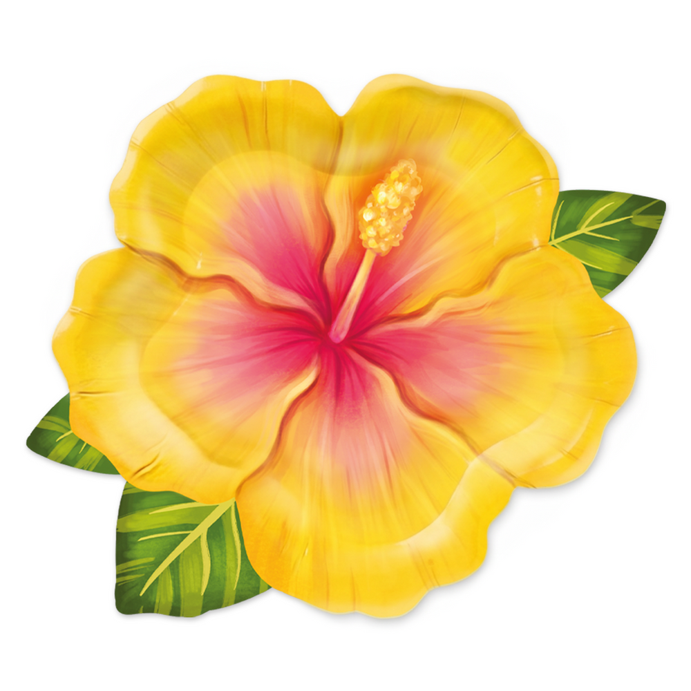 żółty jednorazowy talerzyk papierowy w kształcie egzotycznego kwiatka