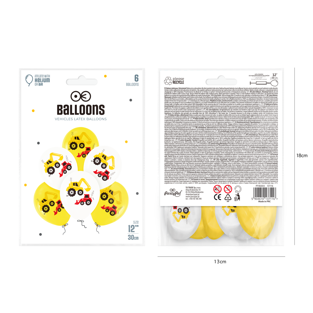 Balony Koparka i spychacz 12cali 6szt. mix