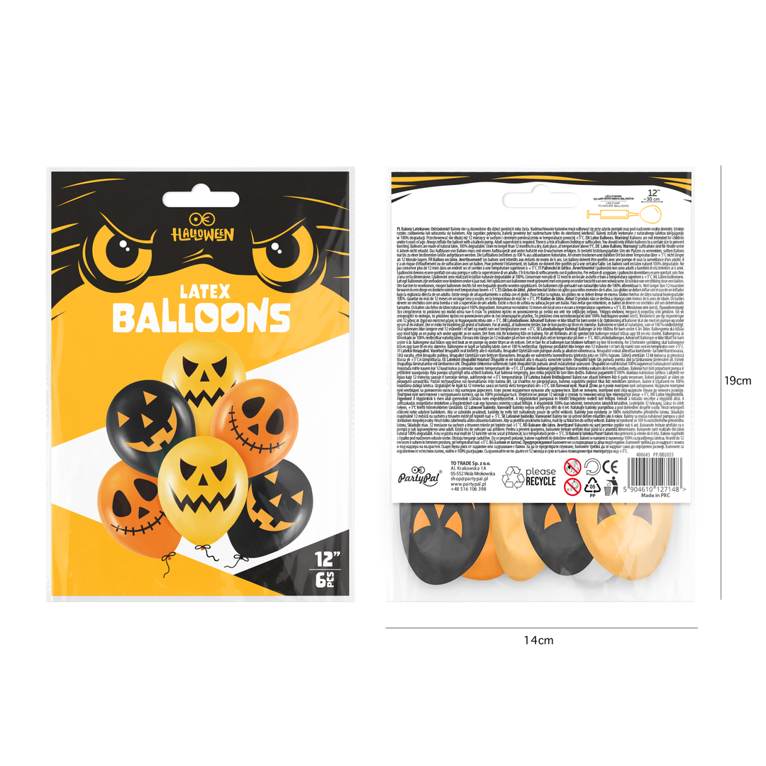 Balony Strachy Halloween  mix 12cali 6szt.zestaw