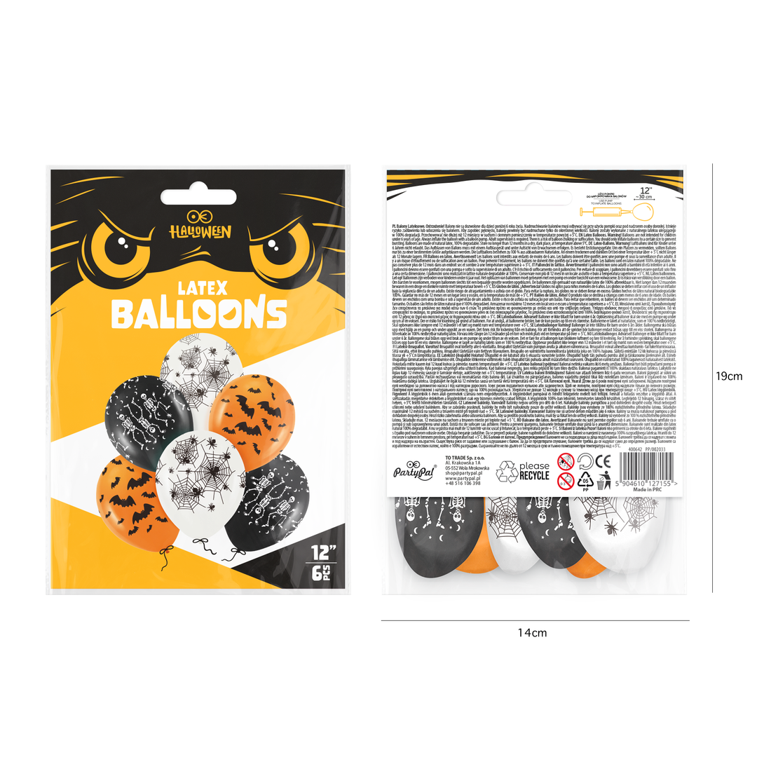 Balony Halloween mix 12cali 6szt. zestaw