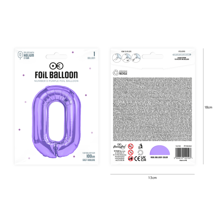 Balon foliowy cyfra 0 fioletowy 100cm