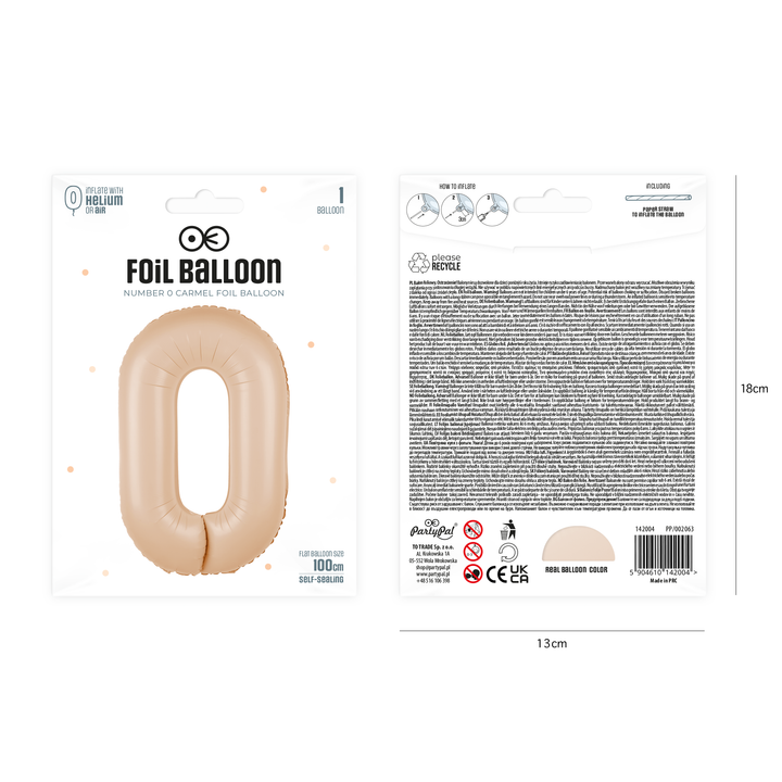 Balon foliowy cyfra 0 karmelowy 100cm