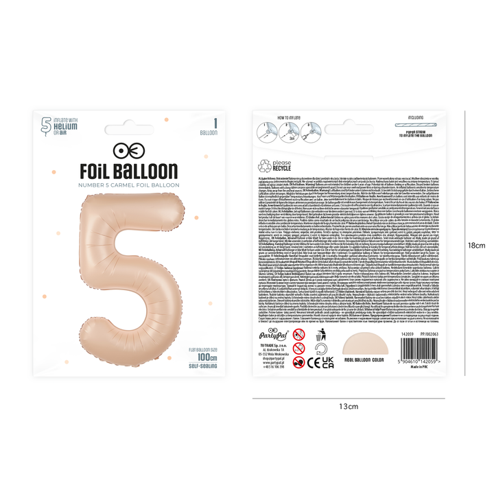 Balon foliowy cyfra 5 karmelowy 100cm