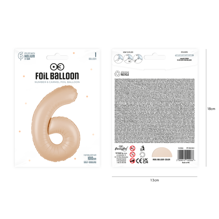 Balon foliowy cyfra 6 karmelowy 100cm