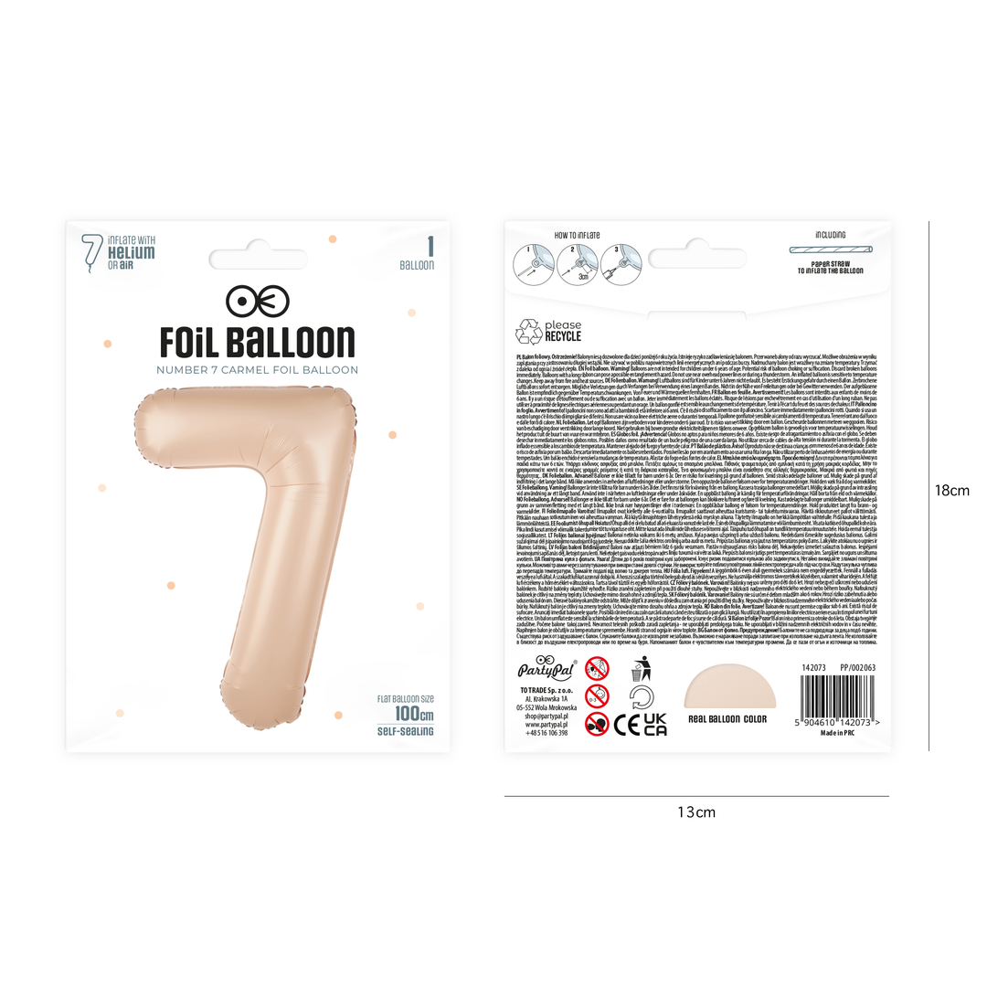 Balon foliowy cyfra 7 karmelowy 100cm