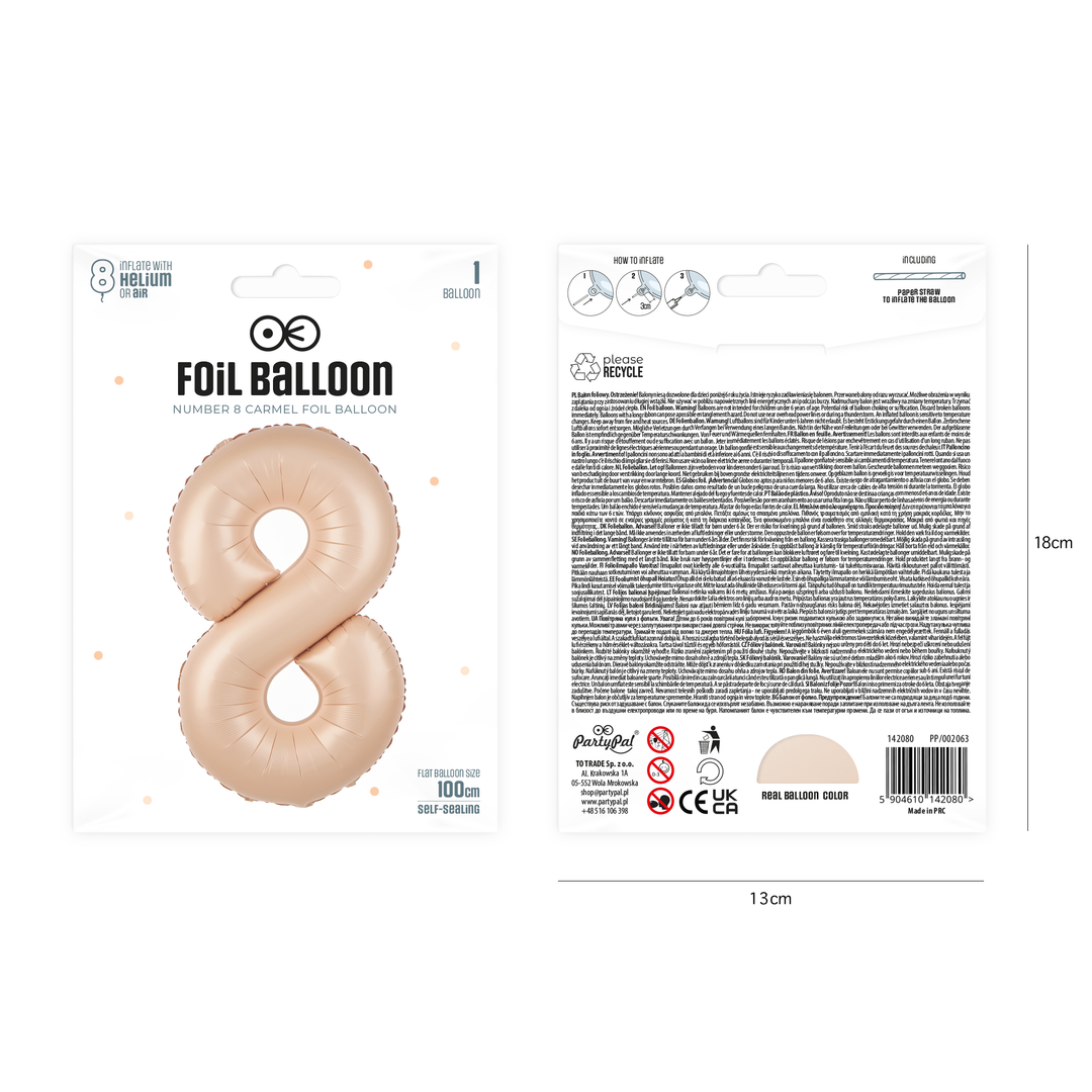 Balon foliowy cyfra 8 karmelowy 100cm