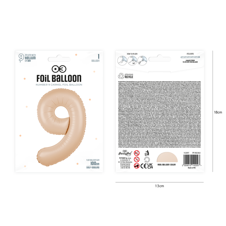 Balon foliowy cyfra 9 karmelowy 100cm