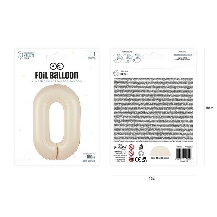 Balon foliowy cyfra 0 kremowy 100cm
