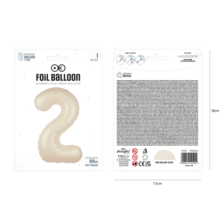 Balon foliowy cyfra 2 kremowy 100cm