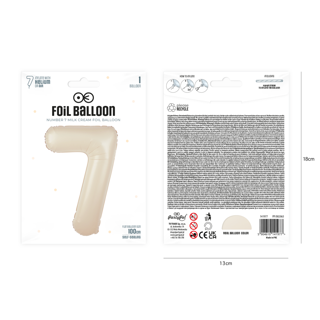 Balon foliowy cyfra 7 kremowy 100cm