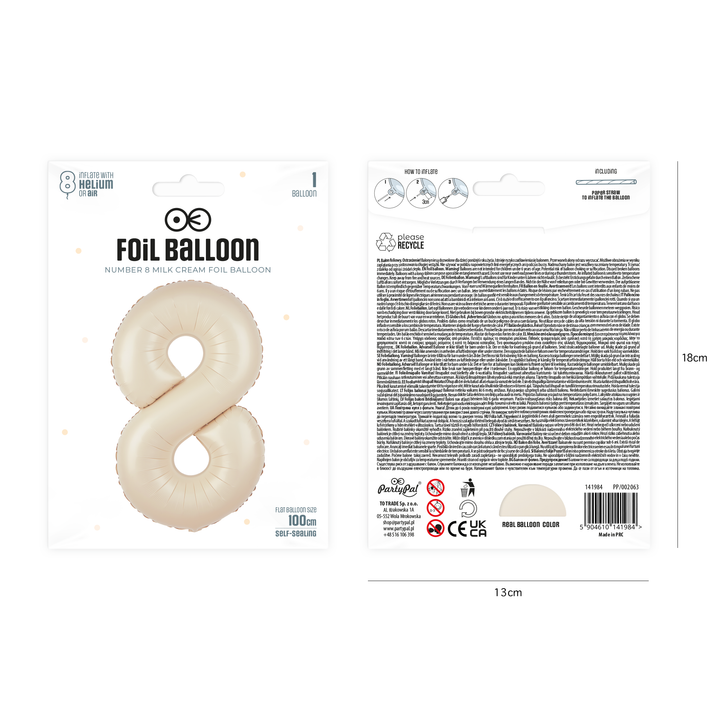 Balon foliowy cyfra 8 kremowy 100cm
