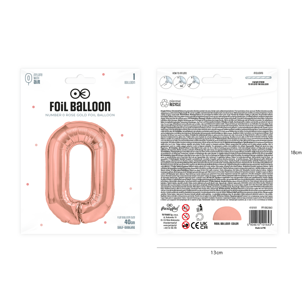 Balon foliowy cyfra 0 rose gold 40cm