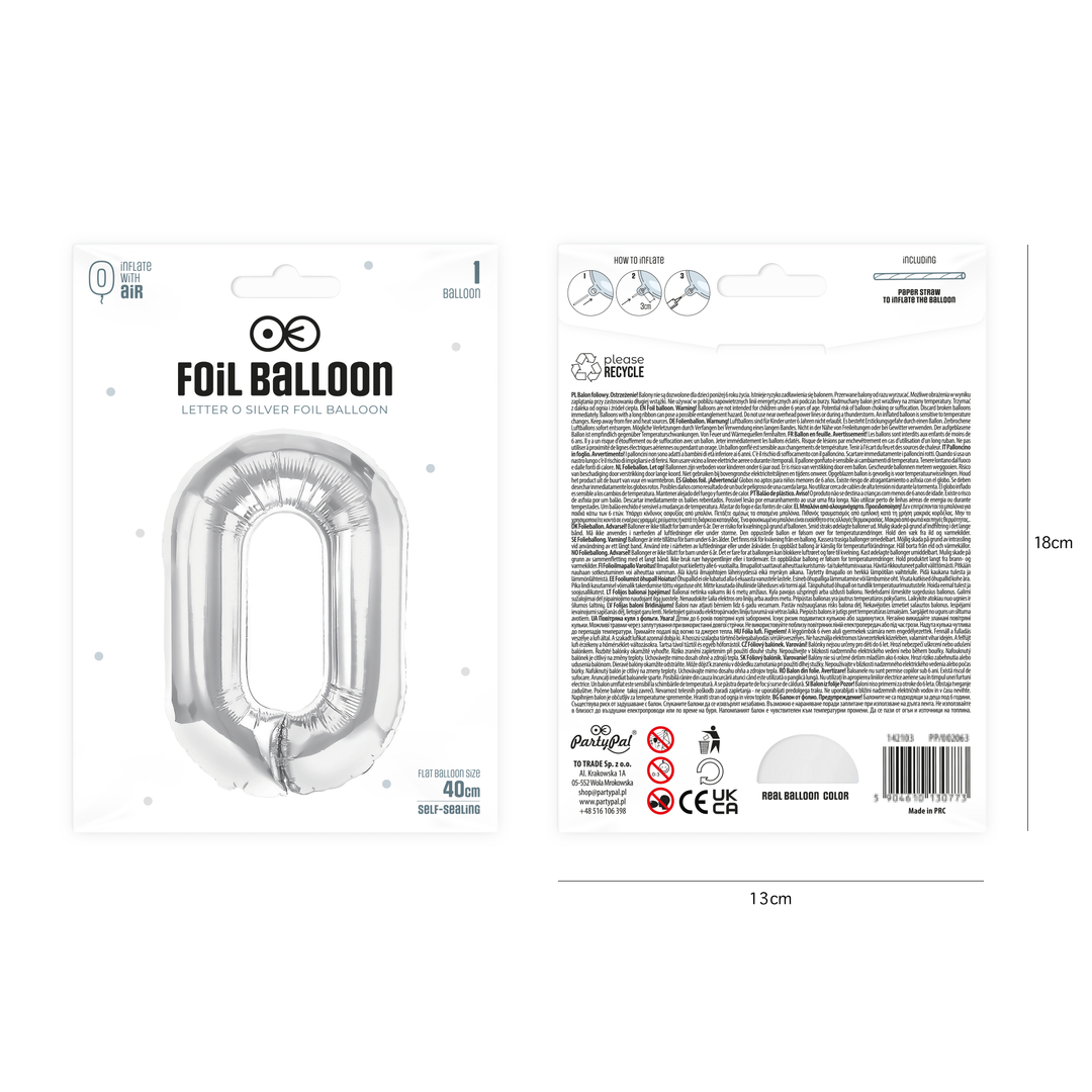 Balon foliowy litera O srebrny 40cm