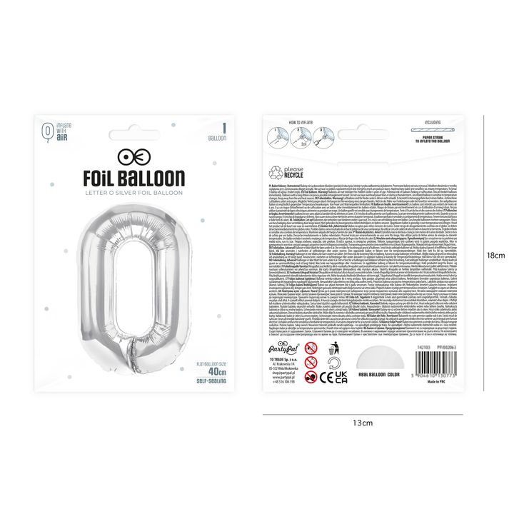 Balon foliowy litera O srebrny 40cm