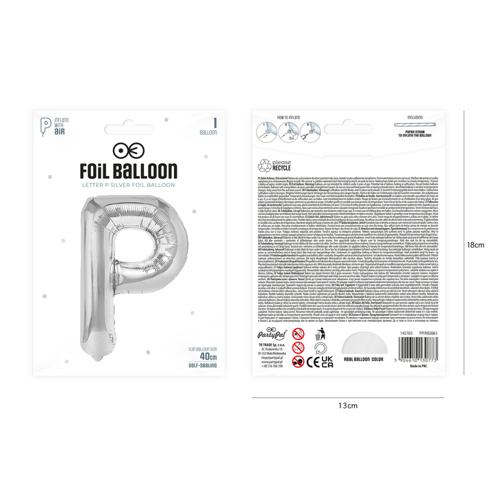 Balon foliowy litera P srebrny 40cm