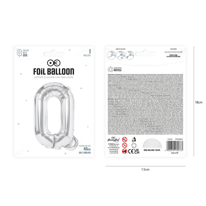 Balon foliowy litera Q srebrny 40cm