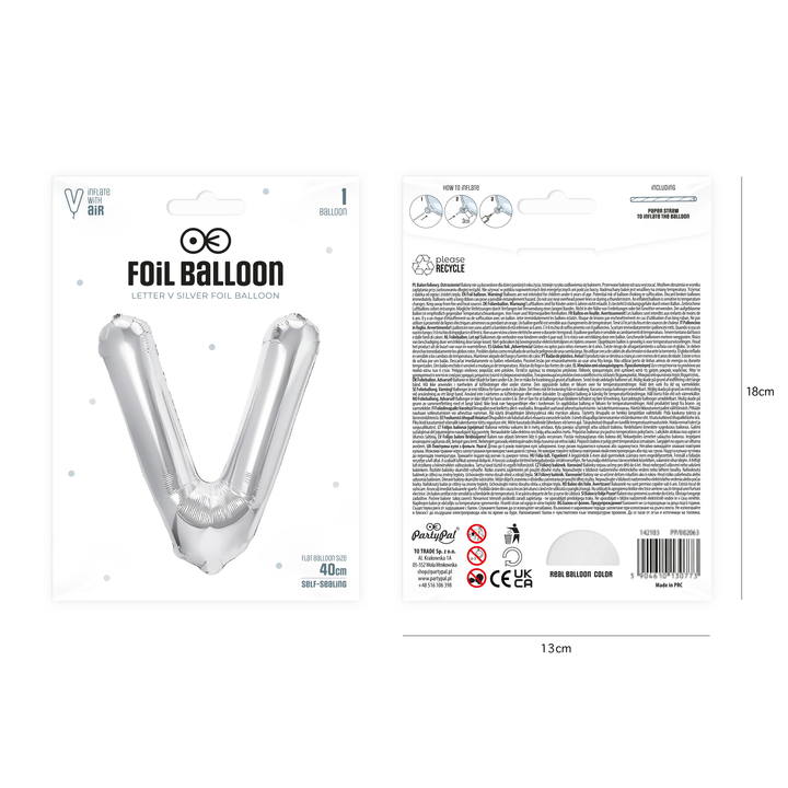 Balon foliowy litera V srebrny 40cm