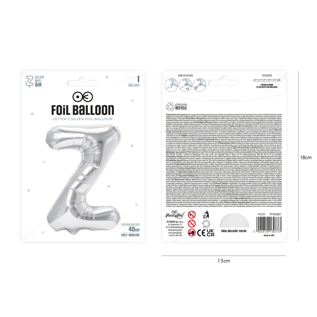 Balon foliowy litera Z srebrny 40cm