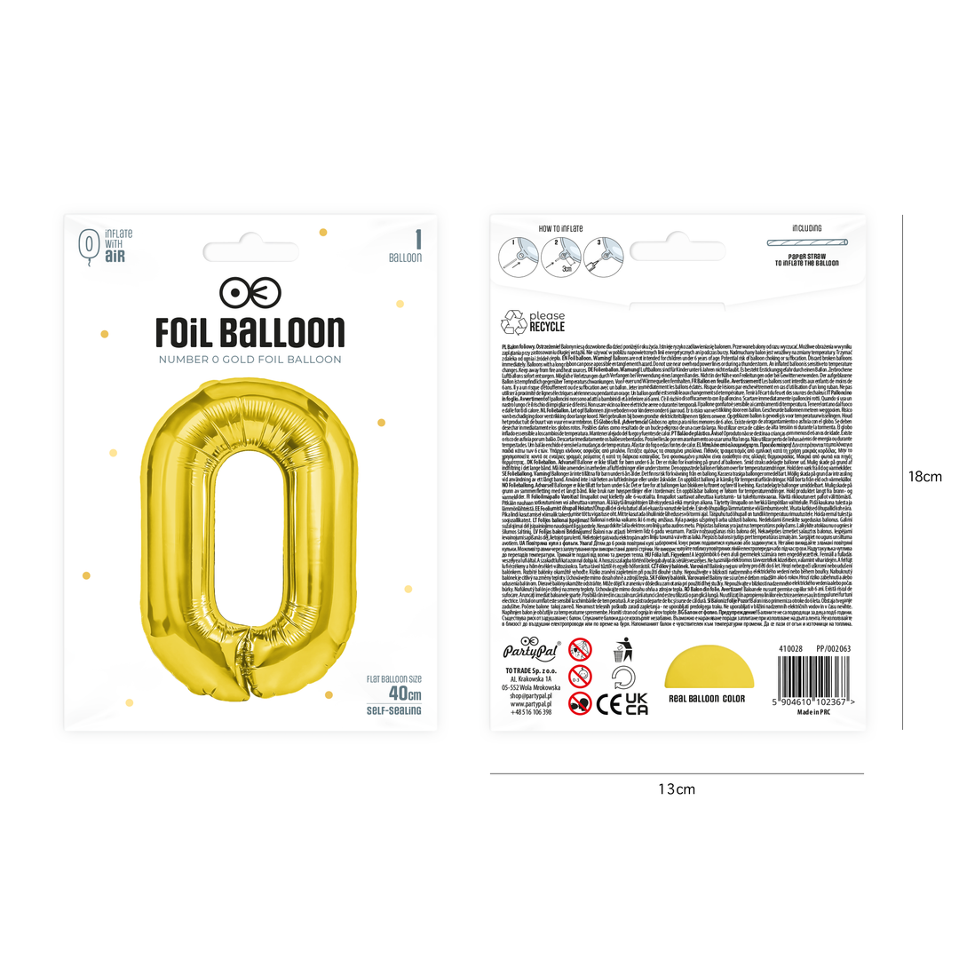 Balon foliowy cyfra 0 złoty 40cm