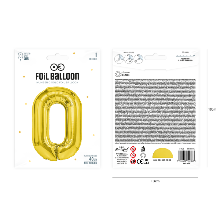 Balon foliowy cyfra 0 złoty 40cm