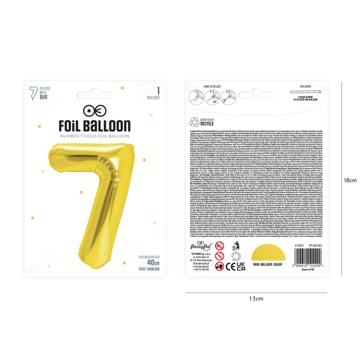 Balon foliowy cyfra 7 złoty 40cm