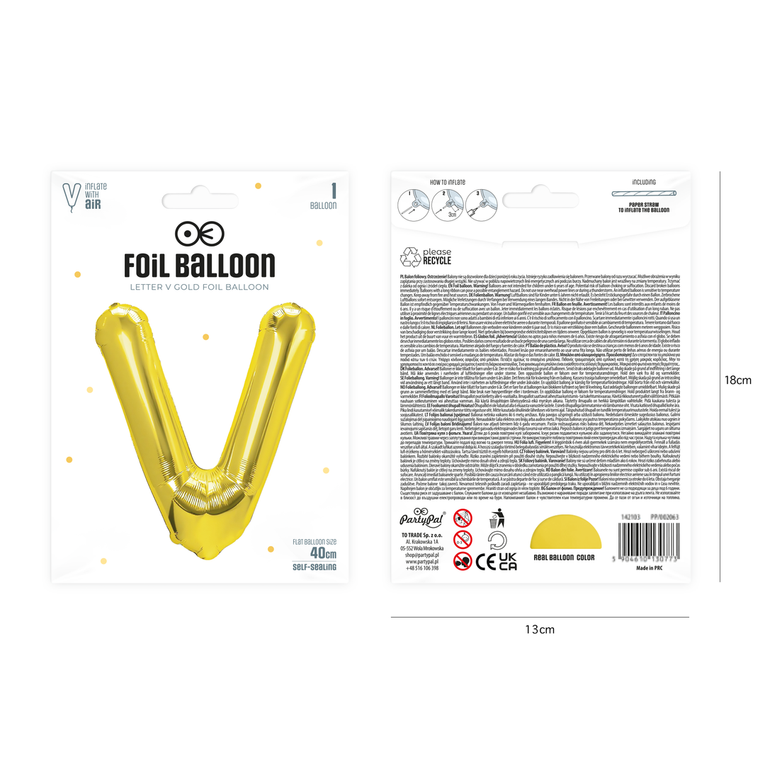 Balon foliowy litera V złoty 40cm