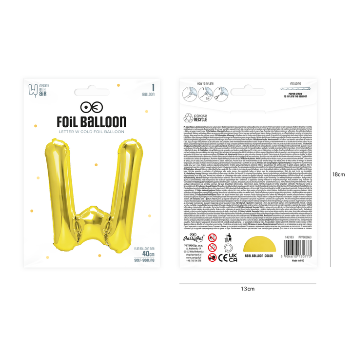 Balon foliowy litera W złoty 40cm