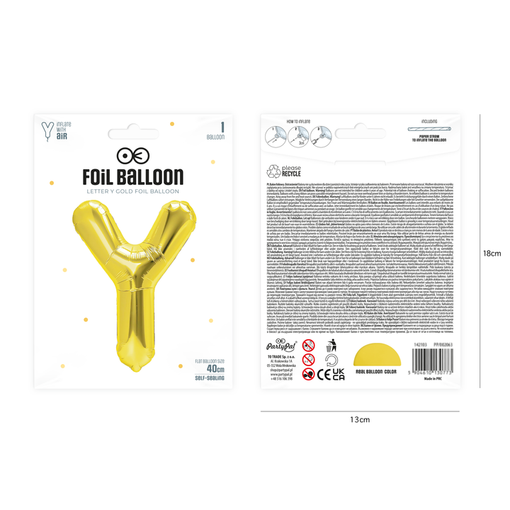Balon foliowy litera Y złoty 40cm