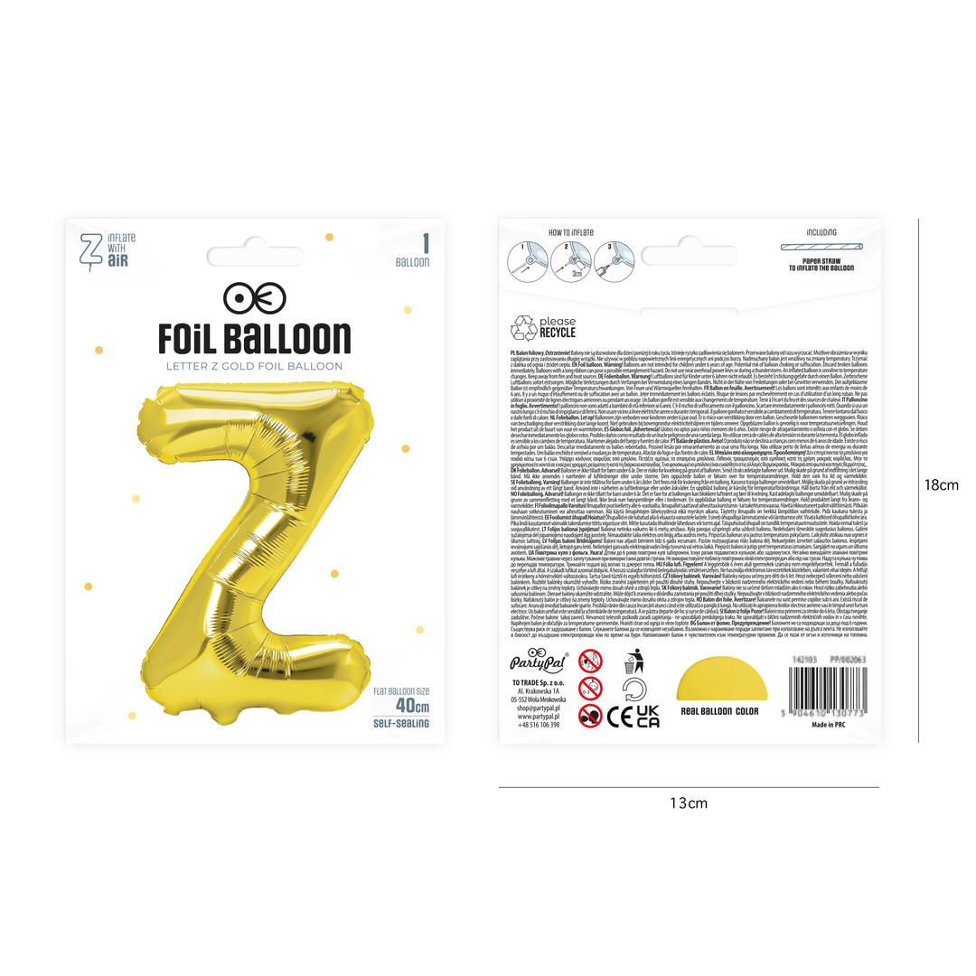 Balon foliowy litera Z złoty 40cm