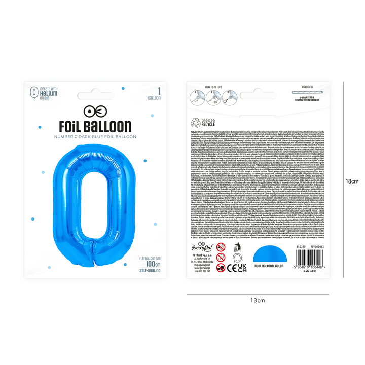 Balon foliowy cyfra 0 ciemnoniebieski 100cm - OUTLET