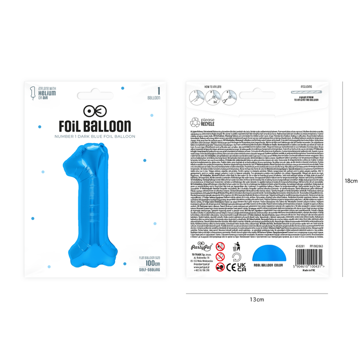 Balon foliowy cyfra 1 ciemnoniebieski 100cm
