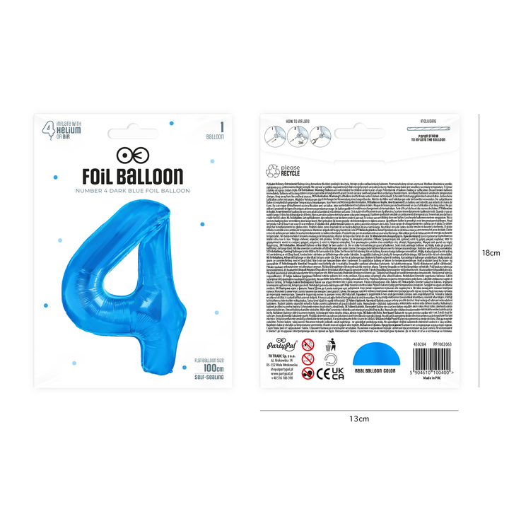 Balon foliowy cyfra 4 ciemnoniebieski 100cm