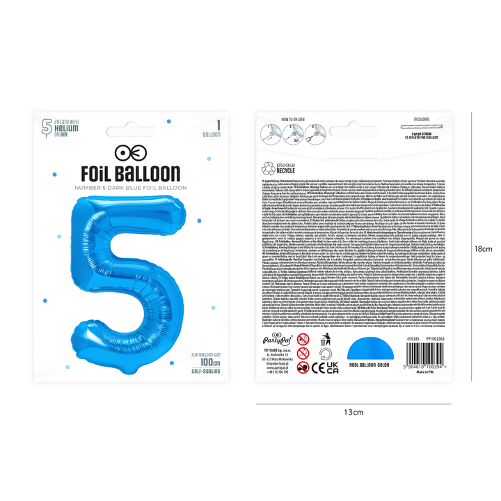 Balon foliowy cyfra 5 ciemnoniebieski 100cm